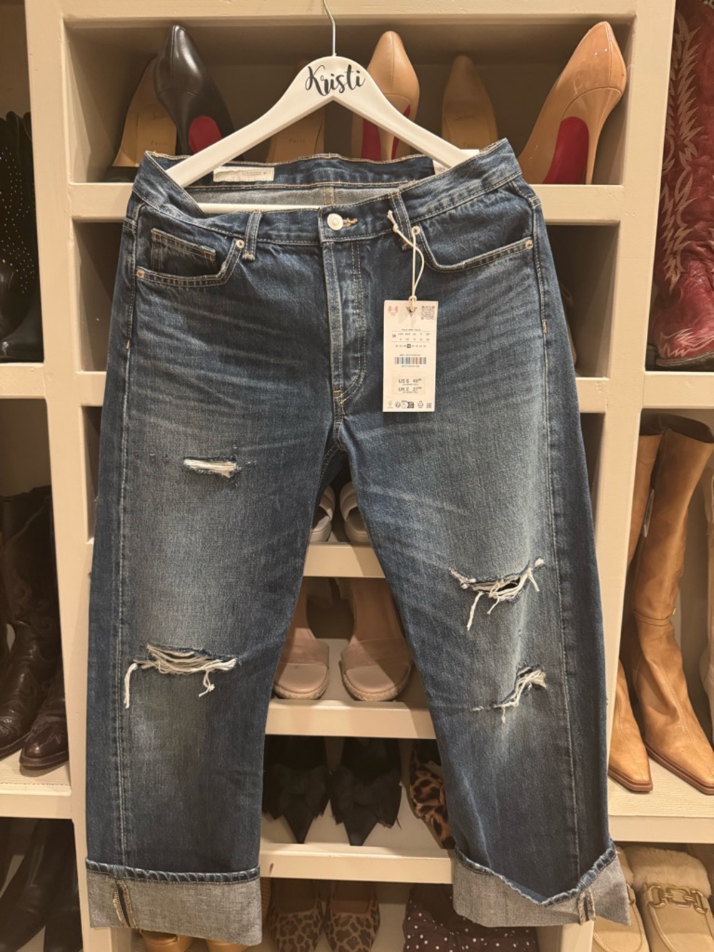 ZARA Blue Distressed Women's Boyfriend Jeans NWT